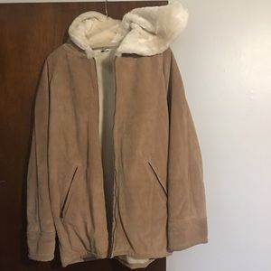 Women heavy Wool jacket with inside fur and hoodie